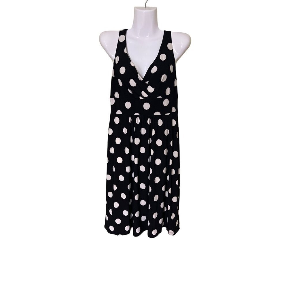Chaps Dress Small  Black & White Polka‎ Dot Garden Lunch Coquette